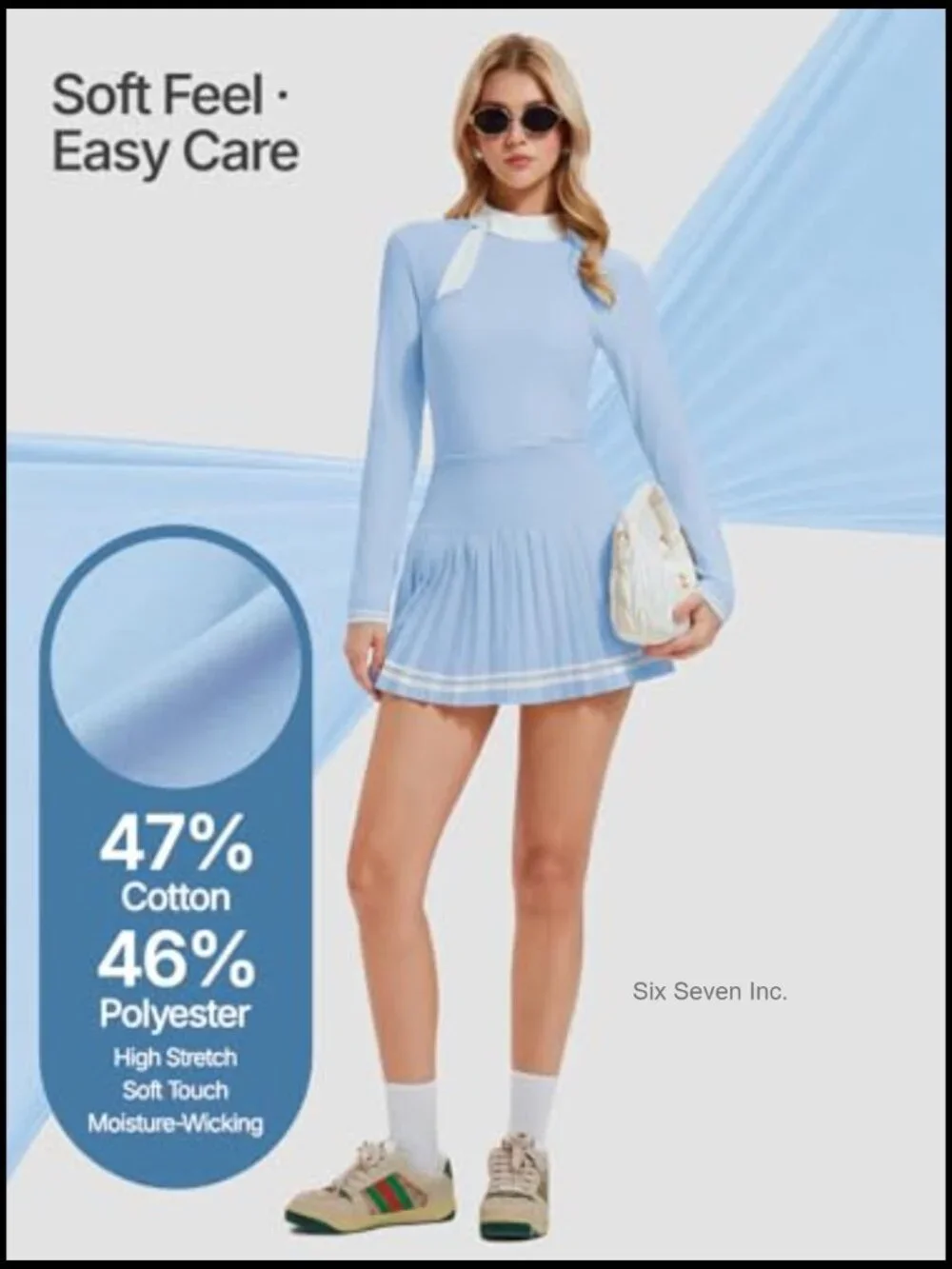 2 Piece Tennis Skirt Set - Zip Back Top & Pleated Skort with Pockets, Athletic